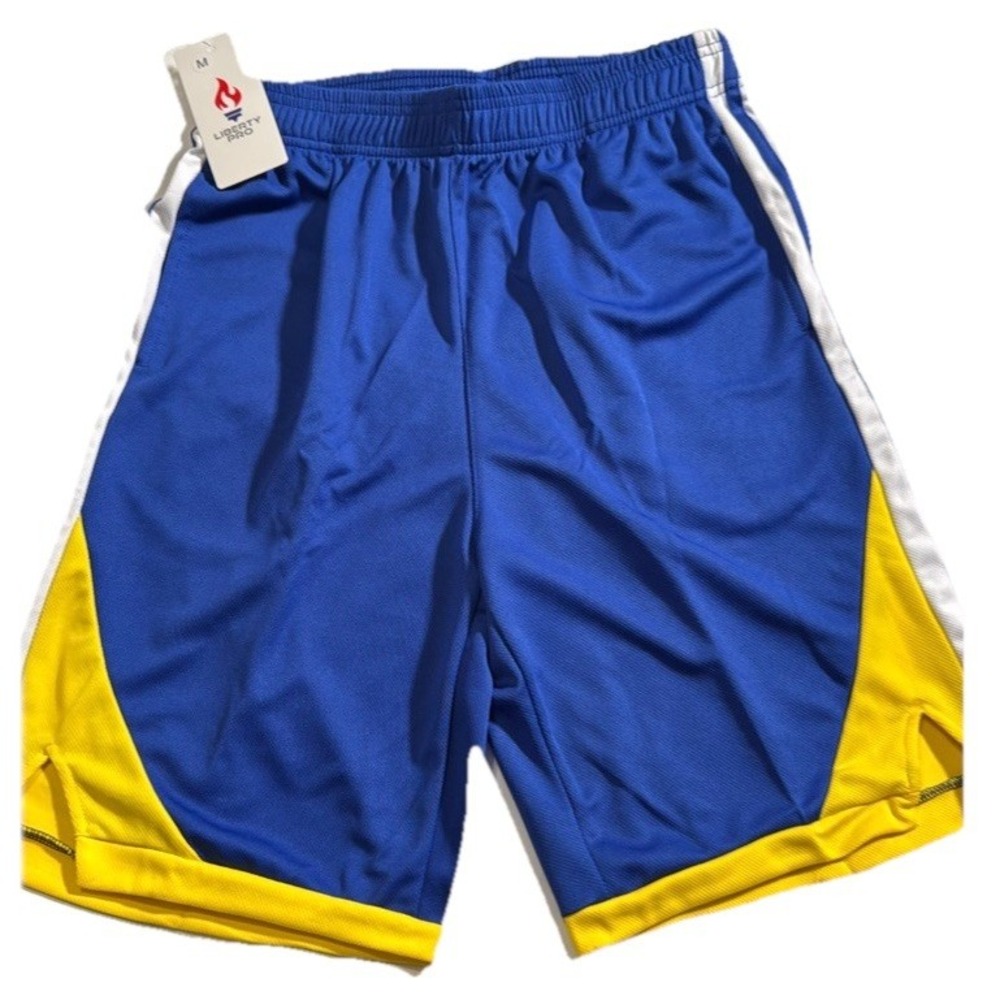 Liberty Pro Men's Medium Blue Yellow Stripe Basketball Athletic Shorts‎